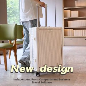 High-End Business Travel Luggage Aluminum Frame Carry-On Suitcase for Men And Women Fashionable Trendy Pure Color PC Material