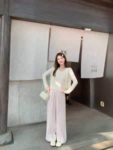 Linen Lace-spliced Loose Wide-leg Trousers