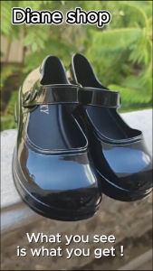 New Stylish Glossy Round-toe Black Shoes for Girls Non-slip Waterproof Rubber Comfortable School & Everyday Wear