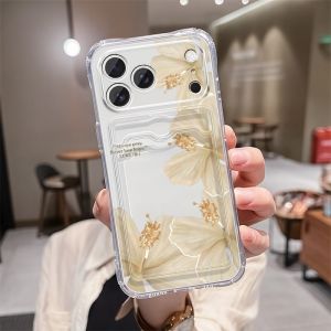 Flower Wallet Card Holder Clear Soft Case For iPhone 11 14 15 16 17 Pro Max Plus 13 12 Mini XS XR 7 Transparent Card Slots Cover