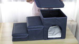 3 Steps Pet Stairs with Storage - Foldable Ramp Up Dog Stairs for Easy Access to Sofa & Bed for Dogs and Puppies