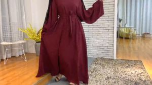 Women Maxi Dress Plus Size Long Sleeve Belted Muslim dress With Lace Causal Clothes Dress Baju Wanita Lengan Panjang