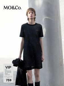 MO&Co. | Semi-sheer Lightweight Hand-drilled Crystal Straight-cut Two-piece Dress