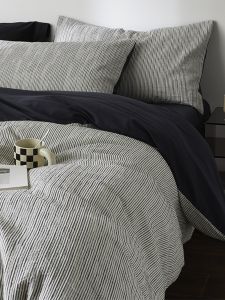 Minimalist Wabi Sabi Style Pure Cotton Black White Striped Bedding Set Soft Comfortable Bed Sheet Cover Duvet Cover Pillowcase