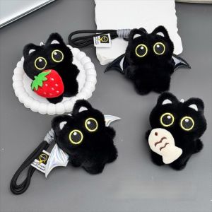 New Fish Black Cat Plush Doll Keychain Bib Strawberry Doll Bag Pendant Wings Car Key Ring School Bag Decoration