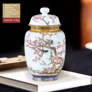 Pink Enamel Gilded Joyous Pattern Tea Canister