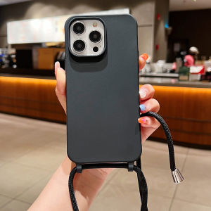 Crossbody Lanyard Matte Silicone Phone Case For iPhone 17 16 15 Pro Max 14 13 12 Necklace Strap Cord Candy Soft Shockproof Cover