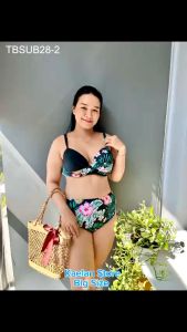Plus Size Hard Bag Drawstring Floral Split Bikini Swimsuit for Women (TBSUB28-2)- Big Size (65-130kg)