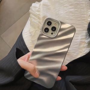 Tri-Town Luxury Glossy Wavy Wrinkled Soft Shockproof Case For iPhone 11 12 13 14 15 16 17 Pro Max 6 7 Plus 8 Plus XR XS Max Solid Color Phone Cover