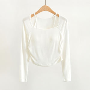 Womens Yoga Fitness Training Top with Chest Pad Long Sleeve Sporty Fashionable Advanced Feeling Spring Summer Fitness Clothing