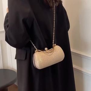 Women Evening Luxury HandBag Ladies Chain Shoulder Bags Shiny Silver Purse Female Wedding Party Rhinestone Decor Clutches