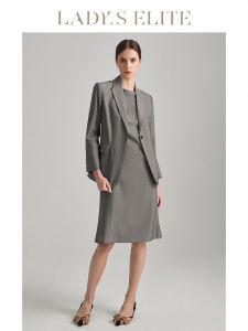 LadyS Elite | Slimming Womens Autumn Grey Classic Wool Dress