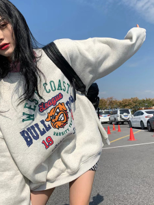 เสื้อสเวตเตอร์คอตตอนหนาแบบมีฮู้ดพิมพ์ลายการ์ตูนอวสานแบบอเมริกัน ทรงหลวม แขนยาว ปกติ ฤดูใบไม้ร่วง/ฤดูหนาว 2025 เสื้อคลุมกันหนาวแบบสวมหัว