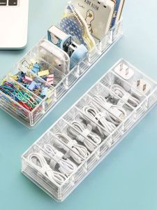 Data Cable Storage Box Power Cord Cable Organizer Desktop Storage Artifact with Lid Multi-Grid Cable Organizer Transparent Hub