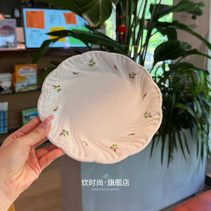 French Vintage Rose Branch Ceramic Plate Floral Design Dessert Pasta Home Use Dishware Handmade round Shape 8 Inches