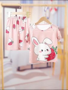 C123 Kids pajamas set for girls & boys short sleeves with shorts pants thin fabric sleepwear clothing pyjamas girl fashion Kids pajamas Pyjama set 儿童牛奶丝短袖短裤睡衣