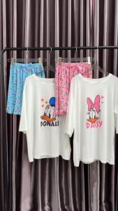 SV 6419 - Daisy&Donald PJ | Silvervogue | Set Atasan dan Celana Piyama Katun Stretch Pakaian Wanita