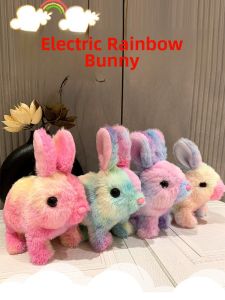 Electric Plush Rabbit Toy for Girls Aged 3-6 Running And Making Noise Ear Childrens Companion Rainbow Bunny Soft Stuffed Animal