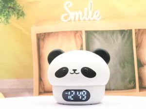 Cute Panda Digital Alarm Clock Kid-Friendly Lamp Rechargeable Colorful Night Light Touch-sensitive for Sleep Help Ideal Gift