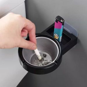 YESPERY Wall-mounted Stainless Steel Ashtray for Home or Office Use with Storage Rack