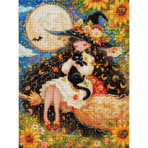 Kayou | 5D DIY Diamond Painting Enchanted Witch Full Square Kit with Drills Black Cat Design Adult Arts And Crafts
