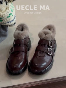 MASHUJIA | Giày Tuyết Phong Cách Loafer Retro Ấm Áp Đế Dày Lông Phúc