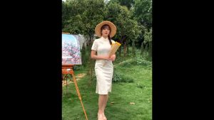 Suzhou Lace Champagne Colour Midi Cheongsam 1205-18 蘇州蕾絲香檳色中長旗袍