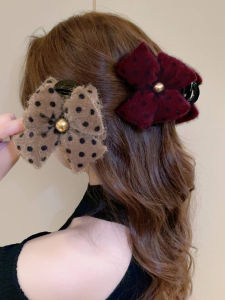 Korean Style Velvet Polka Dot Butterfly Knot Hair Clip Womens Shark Jaw Hair Clip Fashionable Half Updo Hair Accessories