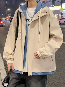 Mens Casual Thickened Jacket Spring Autumn Winter New Style Fake Two-Piece Workwear Trendy Brand Outerwear Breathable Zipper