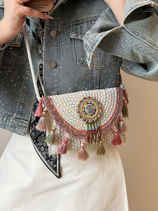 TANGKOU | Bohemian Style Straw Crossbody Cellphone Bag for Beach Vacation