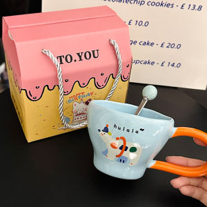 Cute Ceramic Mug with Big Ears Korean Style Cartoon Design for Office Coffee Or Breakfast Oats Universal 350ml Gift Item