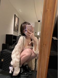 Korean Style Early Autumn Light Carved Cashmere Hollow out Knitted Sweater Coat Womens Thin Cardigan V-neck Long Sleeve Loose Fit