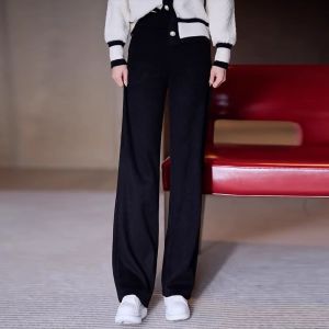 High-End Cashmere Wide Leg Pants Womens Autumn Winter Thickened Woolen Straight Leg Pants High Waist Casual Trousers