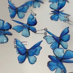 Dreamy Gradient Blue Butterfly Earrings Fashionable Versatile Elegant Sensation Alloy Jewelry for Women Fresh out New Style