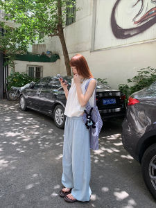 13C Salted Milk Cheese Solid Color Casual Loose Drawstring Wide Leg Pants Simple Style Comfortable Slimming Long Trousers