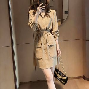 QFN | Elegant & Slimming Womens Dress Khaki Early Autumn Long Sleeve