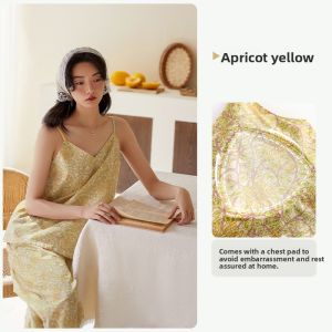 yuenei | Womens Summer Modal Sleepwear With Chest Pad Integrated Design Country Style Long Pants Casual Comfortable Lightweight V-Neck