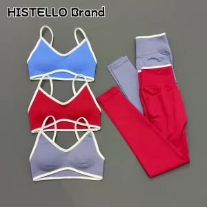 2PCS Seamless Legging Sets Womens Strappy Sports Bras and Leggings High Waist Fitness Sculpt Leggings Running Pants Gym Suits