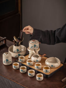 Luxurious Ceramic Cha Siu Ba Set Automatic Yu Yuan Tea Pot Gongfu Tea Cups Tea Tray Traditional Chinese Style for Home Use