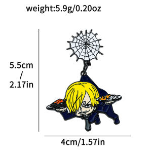 Bandai | Spider Web Dangle Enamel Lapel Pin Cartoon Pirate Themed Character Drop Brooches Decorative Ornaments for Backpack Jewelry
