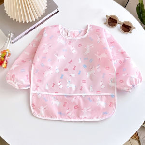 0-2 Years Baby Soft Bibs Cute Colorful Cartoon Waterproof Bibs Infant Eating Drawing Long Sleeve Apron Self Feeding