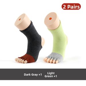 Womens Yoga Socks Anti-slip Professional Pilates Fitness Medium Length Tube Shock Absorption Five Finger Toe Yoga Shoes