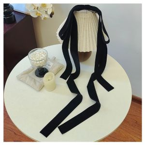 Black Double-Sided Velvet Hair Tie with Butterfly Knot Super Long Hair Accessory for Hanfu Styling Fashionable Hair Clip