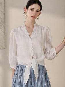 Roey s house | Sun Protection Stylish White Linen Shirt