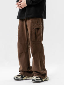 กางเกงขายาวทรงตรงแบบมีกระเป๋าหลายช่องสำหรับใส่ไปทำงานสำหรับผู้ชายและผู้หญิง กางเกงขายาวทรงหลวมสไตล์ญี่ปุ่นย้อนยุคแบบลำลองสำหรับฤดูใบไม้ผลิและฤดูใบไม้ร่วง