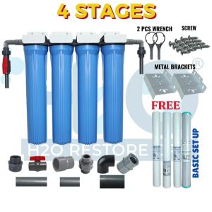 Water Filter 4 Stages 20" Slim Type Hydrosep All Sediment No Fittings Complete Set up