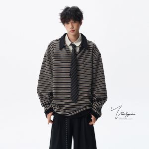 Áo Khoác Ngoài Thường Ngày Rộng Rãi Cổ Polo Kẻ Sọc Mùa Xuân Thu Cho Nam Áo Nỉ Thoải Mái Áo Khoác Ngoài Đa Năng Áo Khoác Ngoài Giả Hai Mảnh