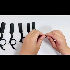 1+10pcs bladStainless Steel Classic Shaving Razor for Thumb Double Edge Haircutting Bald Head Eyebrow Shaping Hairdressing Stand