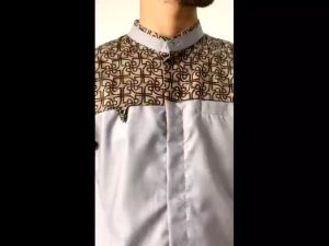 Baju Koko Muslim Pria Lengan Panjang Kombinasi Batik