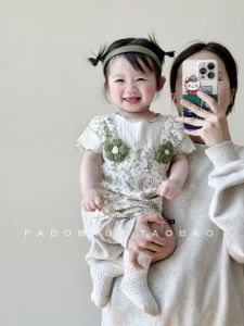 ชุดเดรสแขนสั้นผ้าฝ้ายผสมลายดอกไม้สำหรับเด็กผู้หญิงในฤดูร้อน ชุดเด็กวัยเตาะแตะ ชุดไปเที่ยวกลางแจ้ง ชุดคลุมศีรษะแบบสวมหัว